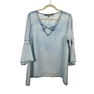 Absolutely Famous Light Denim Blue Boho Bohemian Peasant Blouse ~ Women'…